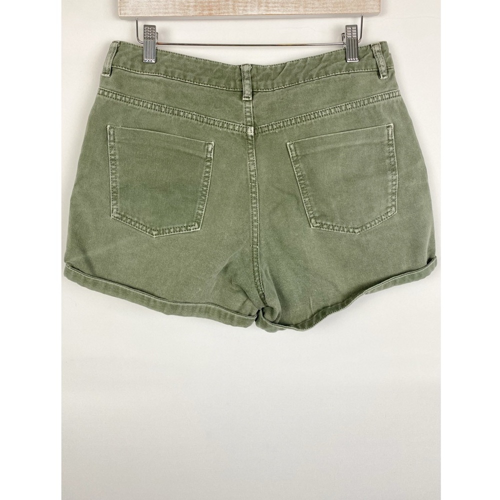 Asos Denim Distressed High Rise Roll Cuff Shorts, Olive Green - Size 10 - Picture 4 of 7